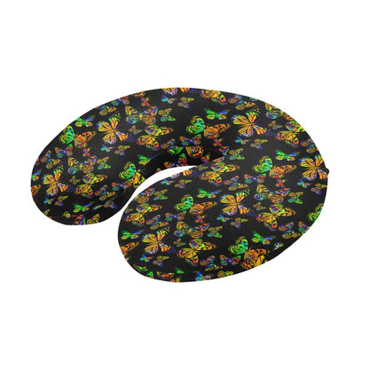 Butterfly Neon Color Print Pattern U-Shaped Travel Neck Pillow-JTAMIGO.COM