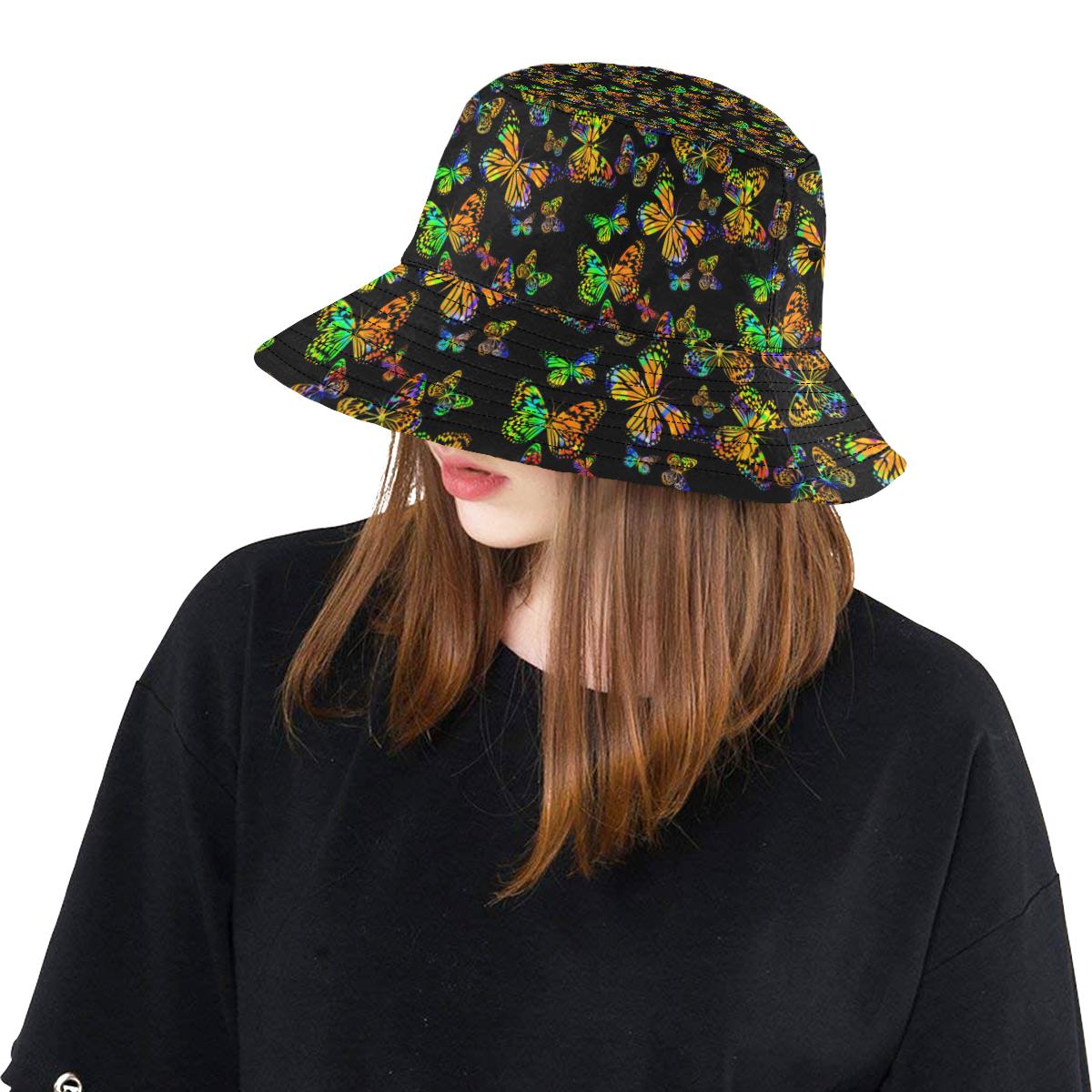 Butterfly Neon Color Print Pattern Unisex Bucket Hat