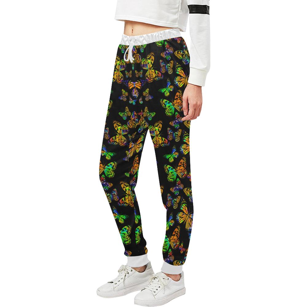 Butterfly Neon Color Print Pattern Unisex Casual Sweatpants (Model L11)-JTAMIGO.COM