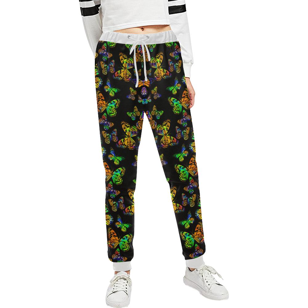 Butterfly Neon Color Print Pattern Unisex Casual Sweatpants (Model L11)-JTAMIGO.COM