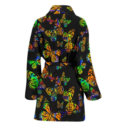 Butterfly Neon Color Print Pattern Women Bath Robe-JTAMIGO.COM