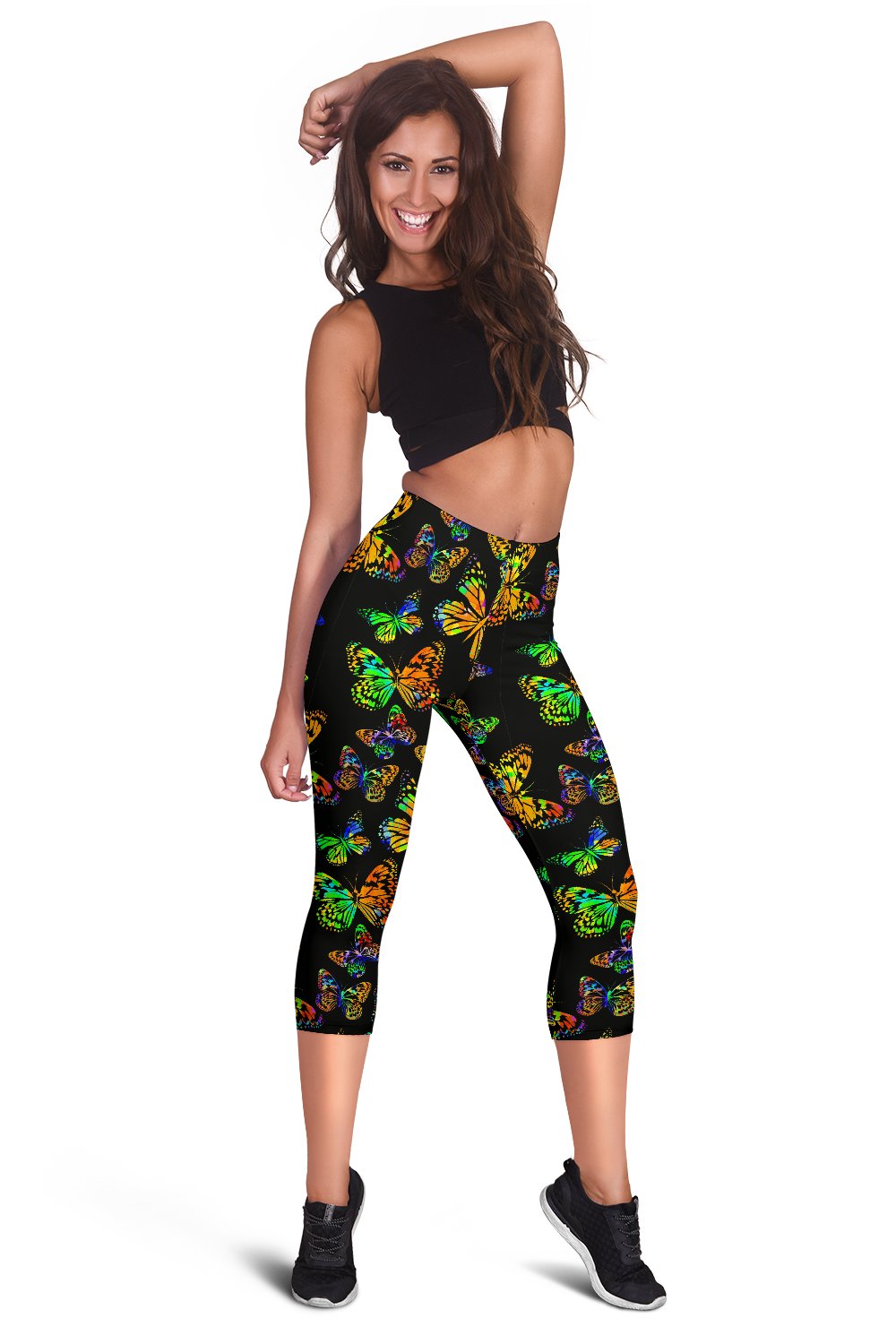 Butterfly Neon Color Print Pattern Women Capris