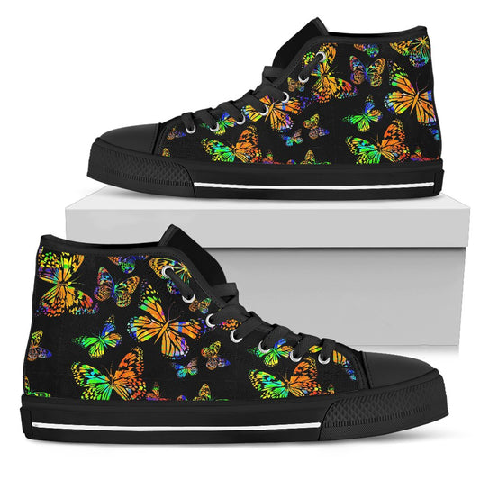 Butterfly Neon Color Print Pattern Women High Top Shoes