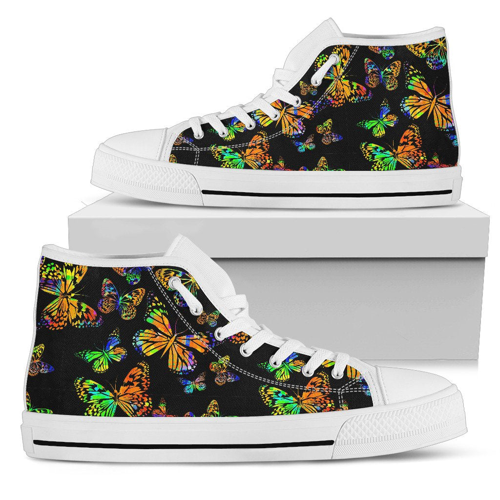 Butterfly Neon Color Print Pattern Women High Top Shoes