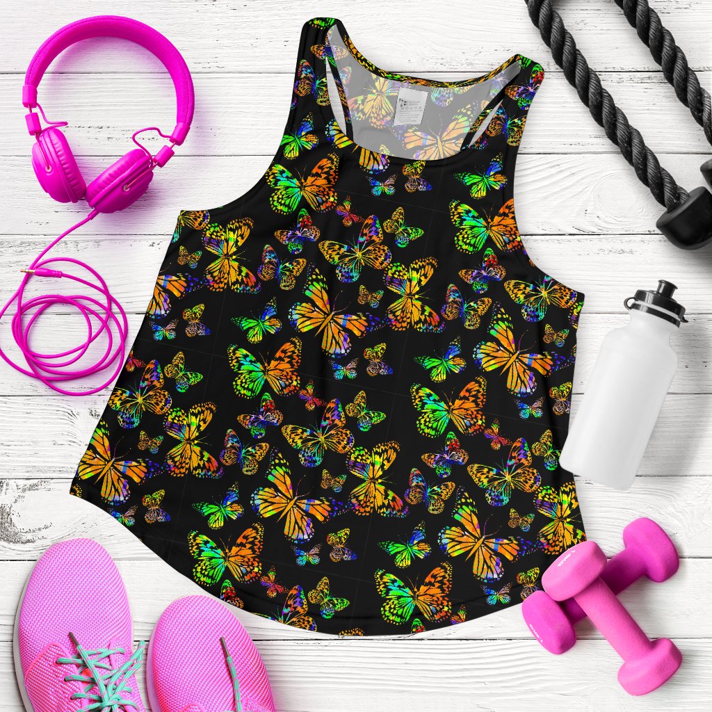 Butterfly Neon Color Print Pattern Women Racerback Tank Top