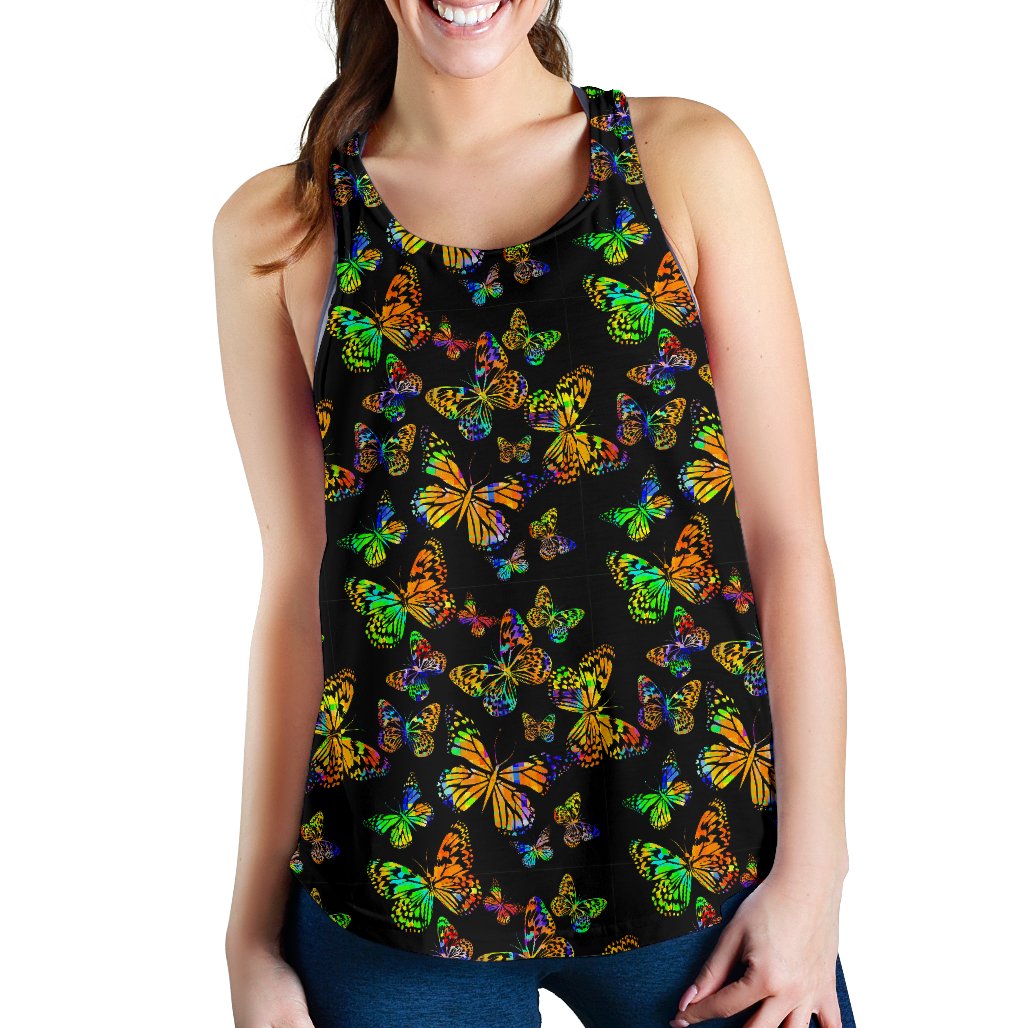 Butterfly Neon Color Print Pattern Women Racerback Tank Top