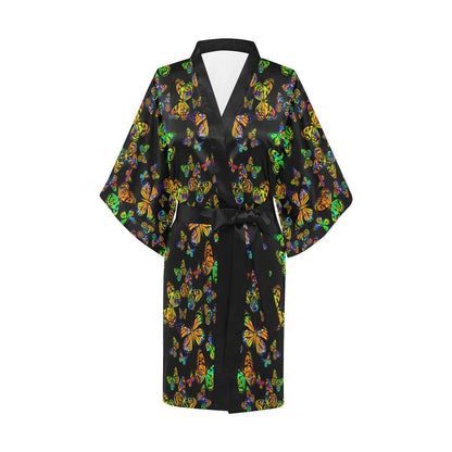 Butterfly Neon Color Print Pattern Women Short Kimono Robe