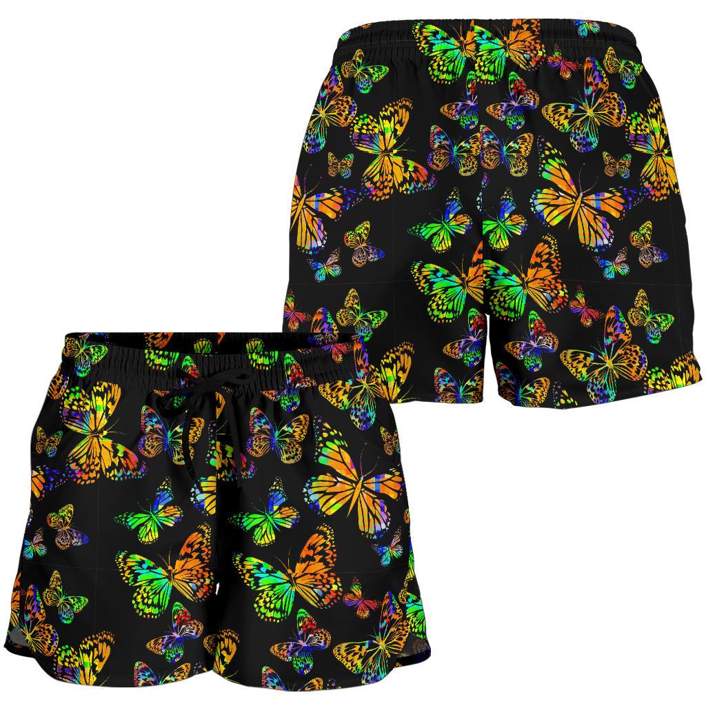 Butterfly Neon Color Print Pattern Women Shorts-JTAMIGO.COM