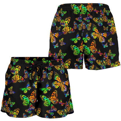 Butterfly Neon Color Print Pattern Women Shorts-JTAMIGO.COM