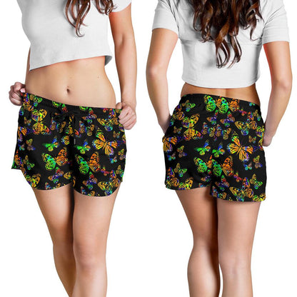 Butterfly Neon Color Print Pattern Women Shorts-JTAMIGO.COM