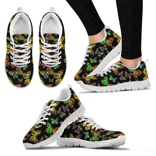 Butterfly Neon Color Print Pattern Women Sneakers Shoes