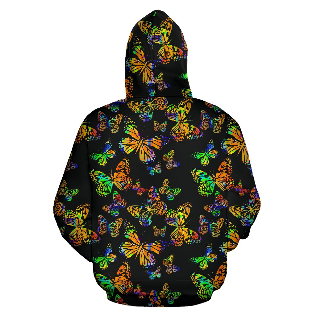 Butterfly Neon Color Print Pattern Zip Up Hoodie