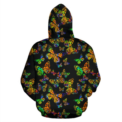 Butterfly Neon Color Print Pattern Zip Up Hoodie