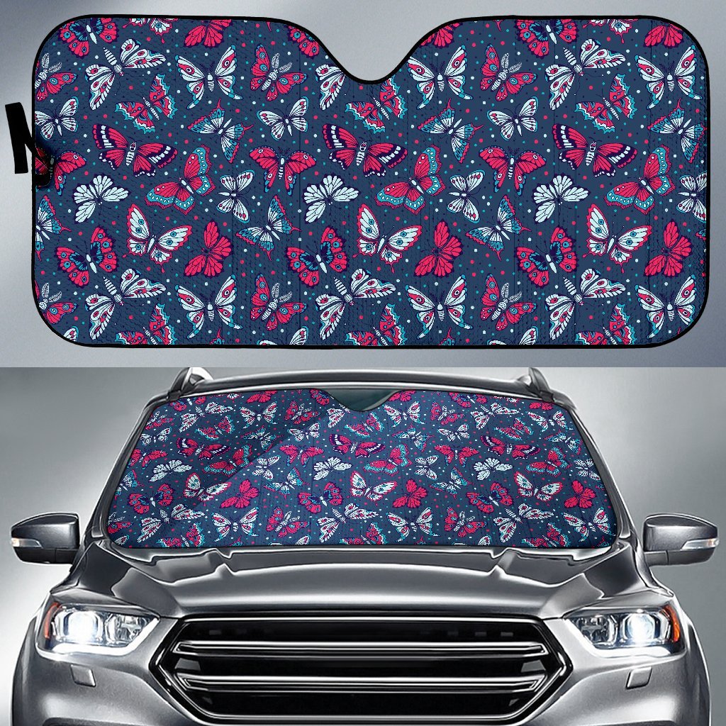 Butterfly Red Deep Blue Print Pattern Car Sun Shade For Windshield