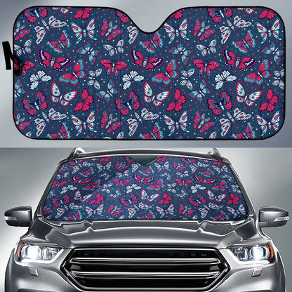 Butterfly Red Deep Blue Print Pattern Car Sun Shade For Windshield