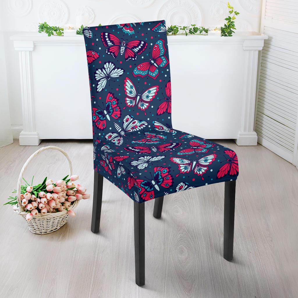 Butterfly Red Deep Blue Print Pattern Dinning Chair Slipper-JTAMIGO.COM
