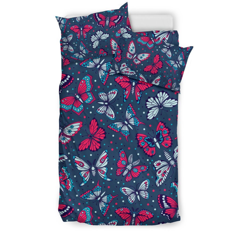 Butterfly Red Deep Blue Print Pattern Duvet Cover Bedding Set
