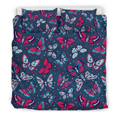 Butterfly Red Deep Blue Print Pattern Duvet Cover Bedding Set