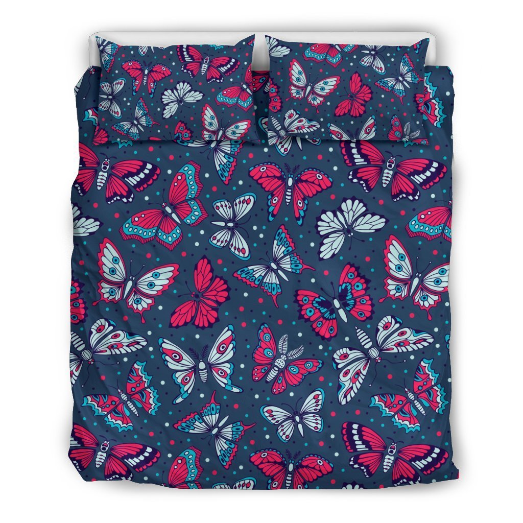Butterfly Red Deep Blue Print Pattern Duvet Cover Bedding Set