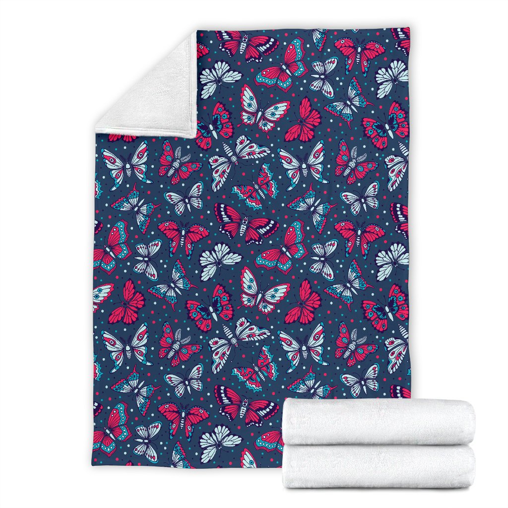 Butterfly Red Deep Blue Print Pattern Fleece Blanket