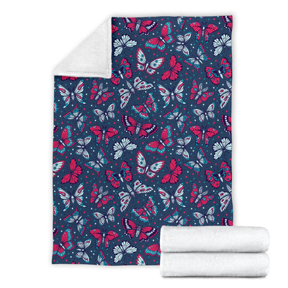 Butterfly Red Deep Blue Print Pattern Fleece Blanket