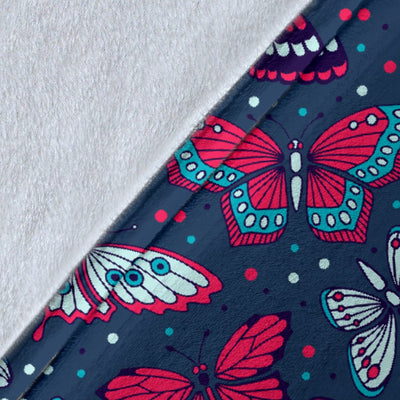 Butterfly Red Deep Blue Print Pattern Fleece Blanket