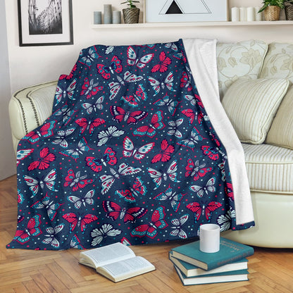 Butterfly Red Deep Blue Print Pattern Fleece Blanket