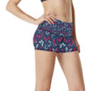 Butterfly Red Deep Blue Print Pattern High Waisted Spandex Shorts-JTAMIGO.COM