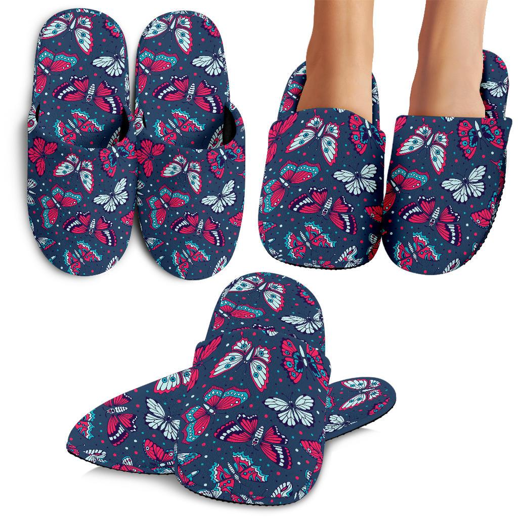 Butterfly Red Deep Blue Print Pattern House Slippers