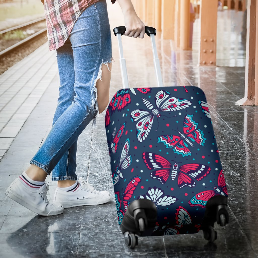 Butterfly Red Deep Blue Print Pattern Luggage Cover Protector