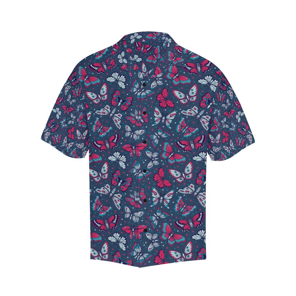 Butterfly Red Deep Blue Print Pattern Men Aloha Hawaiian Shirt