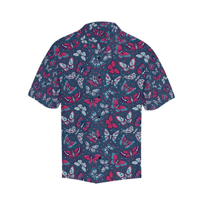 Butterfly Red Deep Blue Print Pattern Men Aloha Hawaiian Shirt