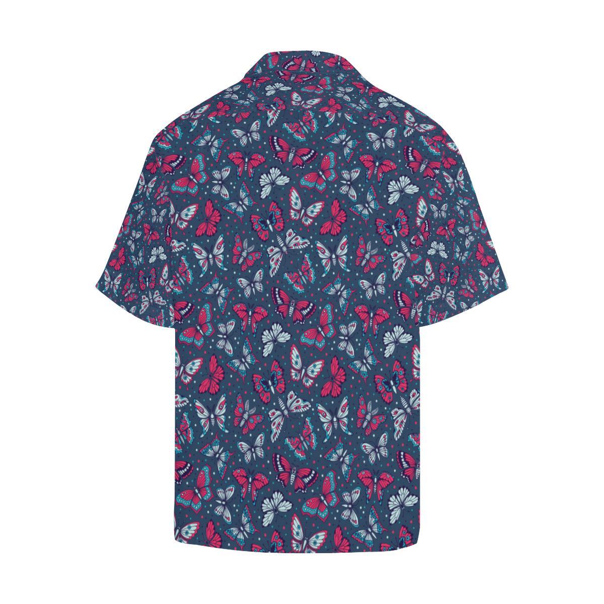 Butterfly Red Deep Blue Print Pattern Men Aloha Hawaiian Shirt