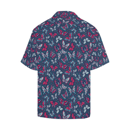 Butterfly Red Deep Blue Print Pattern Men Aloha Hawaiian Shirt
