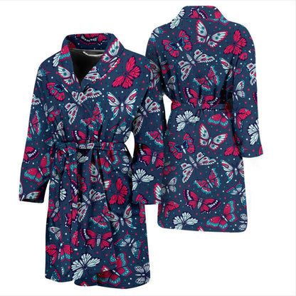 Butterfly Red Deep Blue Print Pattern Men Bath Robe-JTAMIGO.COM