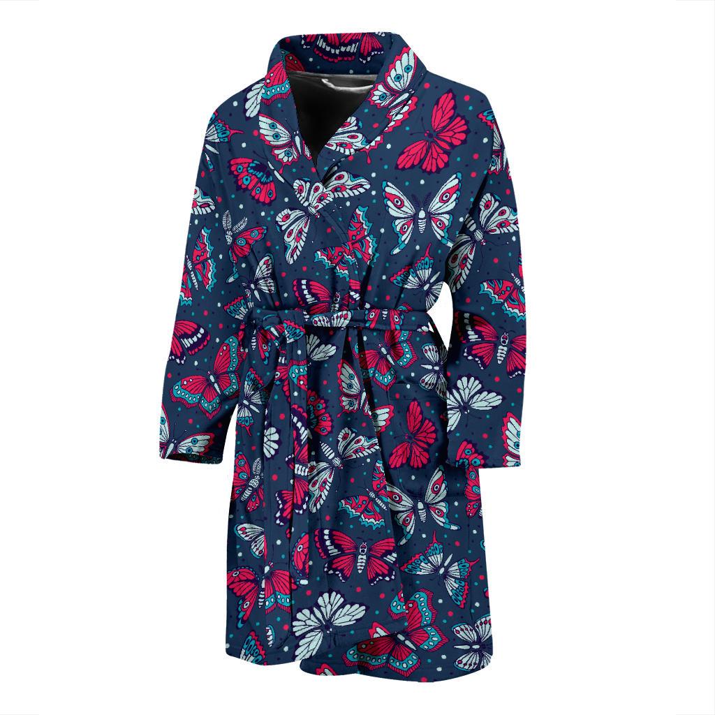 Butterfly Red Deep Blue Print Pattern Men Bath Robe-JTAMIGO.COM