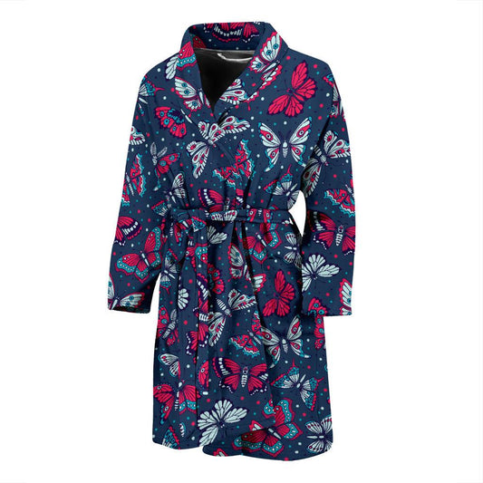 Butterfly Red Deep Blue Print Pattern Men Bath Robe-JTAMIGO.COM