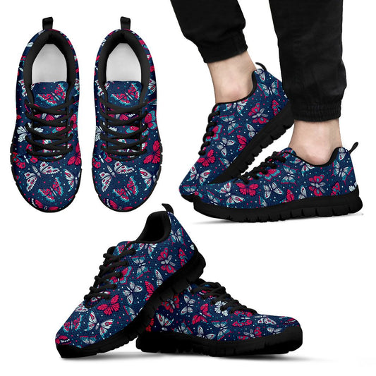 Butterfly Red Deep Blue Print Pattern Men Sneakers Shoes