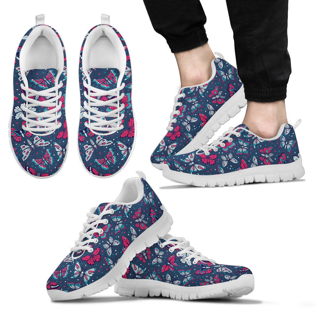 Butterfly Red Deep Blue Print Pattern Men Sneakers Shoes