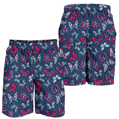 Butterfly Red Deep Blue Print Pattern Mens Shorts-JTAMIGO.COM