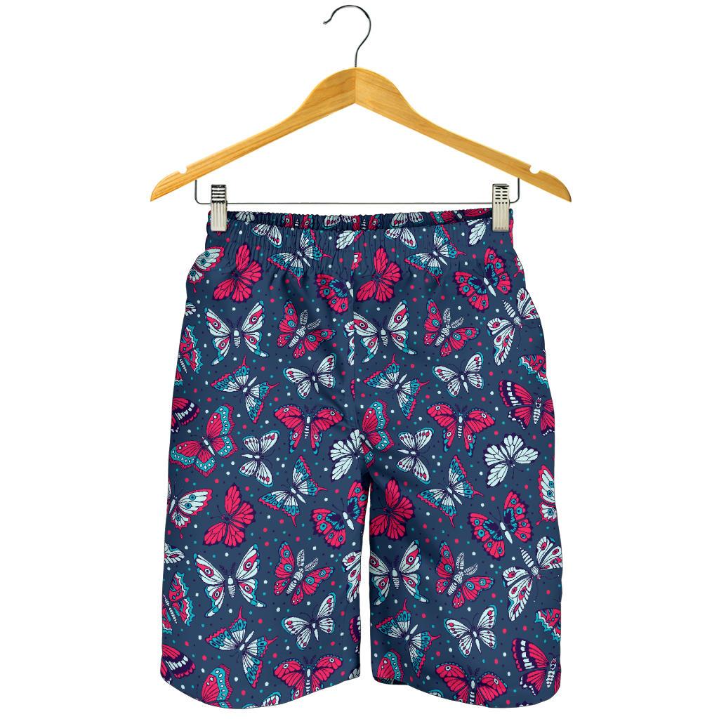Butterfly Red Deep Blue Print Pattern Mens Shorts-JTAMIGO.COM