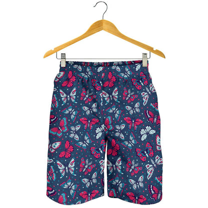 Butterfly Red Deep Blue Print Pattern Mens Shorts-JTAMIGO.COM