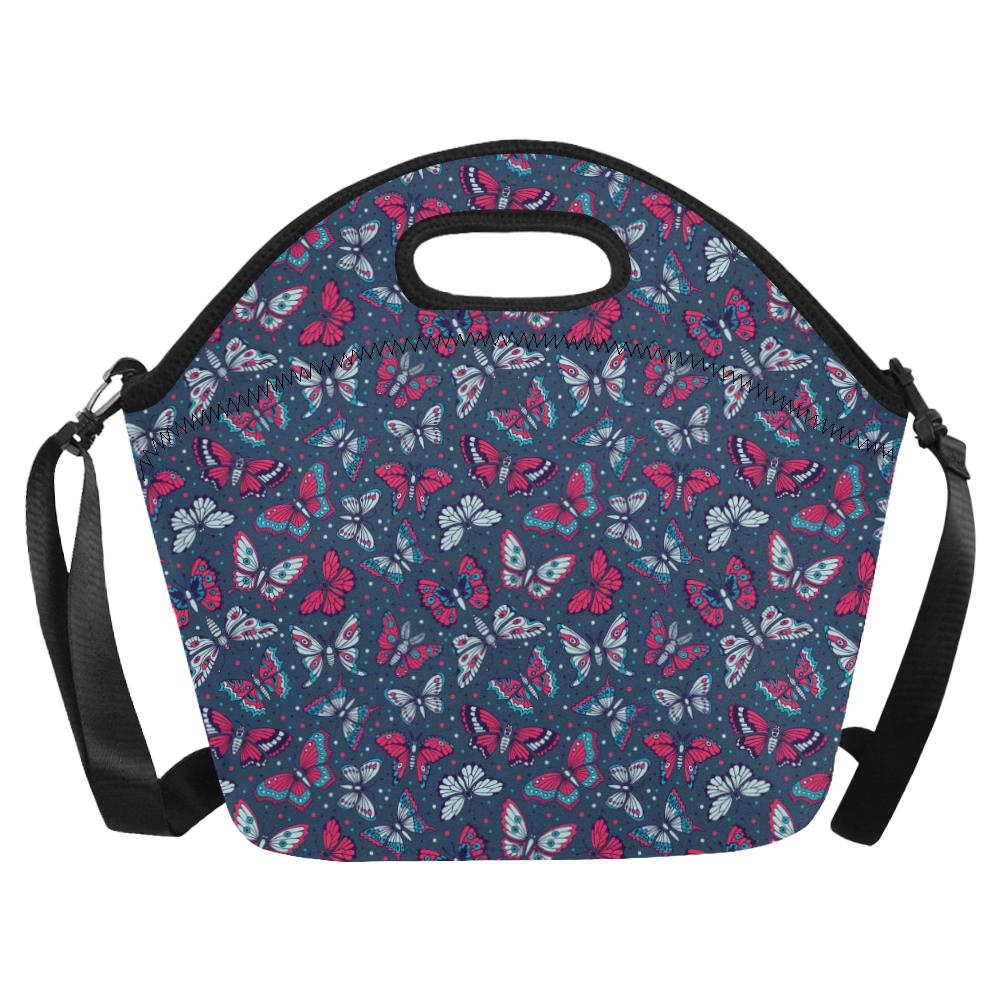 Butterfly Red Deep Blue Print Pattern Neoprene Lunch Bag (Model 1669)(Large)-JTAMIGO.COM