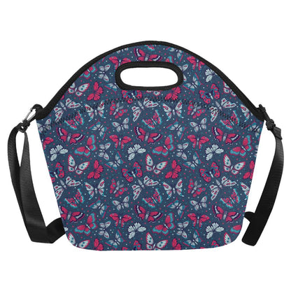 Butterfly Red Deep Blue Print Pattern Neoprene Lunch Bag (Model 1669)(Large)-JTAMIGO.COM