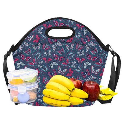 Butterfly Red Deep Blue Print Pattern Neoprene Lunch Bag (Model 1669)(Large)-JTAMIGO.COM