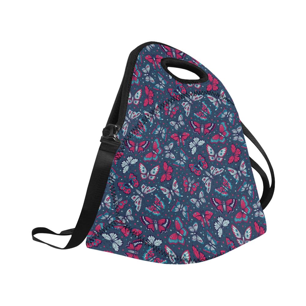 Butterfly Red Deep Blue Print Pattern Neoprene Lunch Bag (Model 1669)(Large)-JTAMIGO.COM