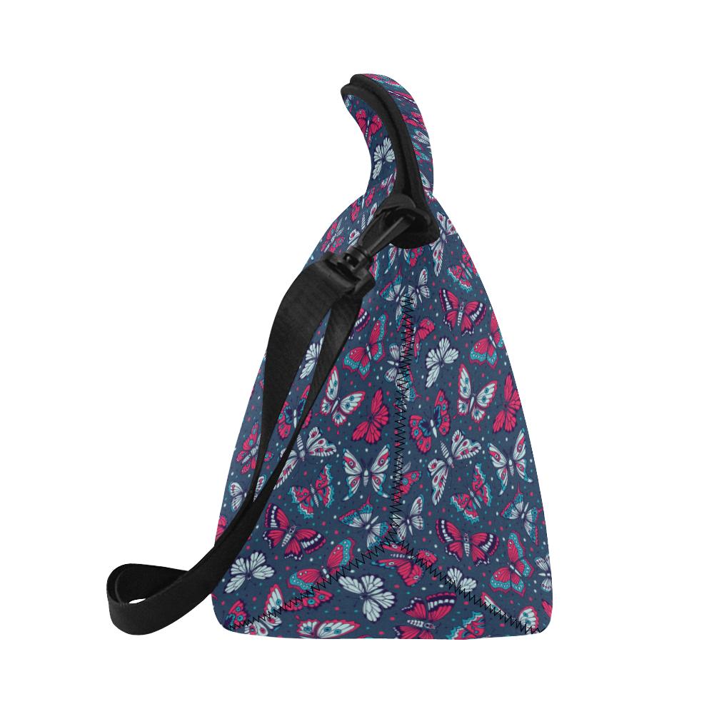 Butterfly Red Deep Blue Print Pattern Neoprene Lunch Bag (Model 1669)(Large)-JTAMIGO.COM