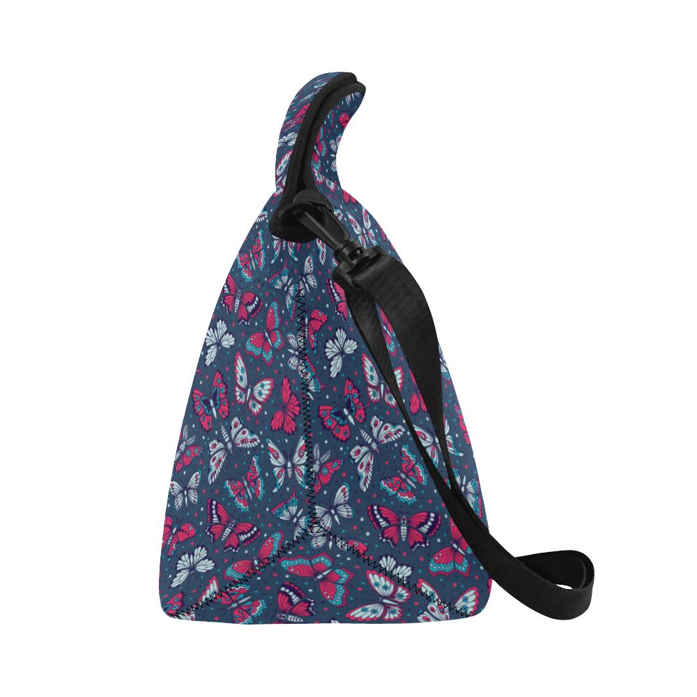 Butterfly Red Deep Blue Print Pattern Neoprene Lunch Bag (Model 1669)(Large)-JTAMIGO.COM