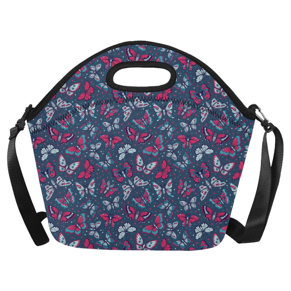 Butterfly Red Deep Blue Print Pattern Neoprene Lunch Bag (Model 1669)(Large)-JTAMIGO.COM