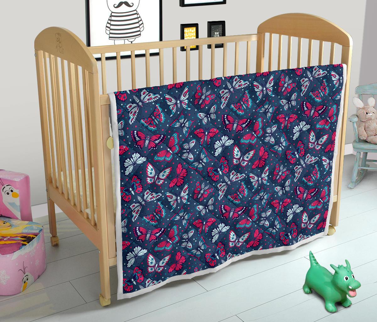Butterfly Red Deep Blue Print Pattern Premium Quilt-JTAMIGO.COM